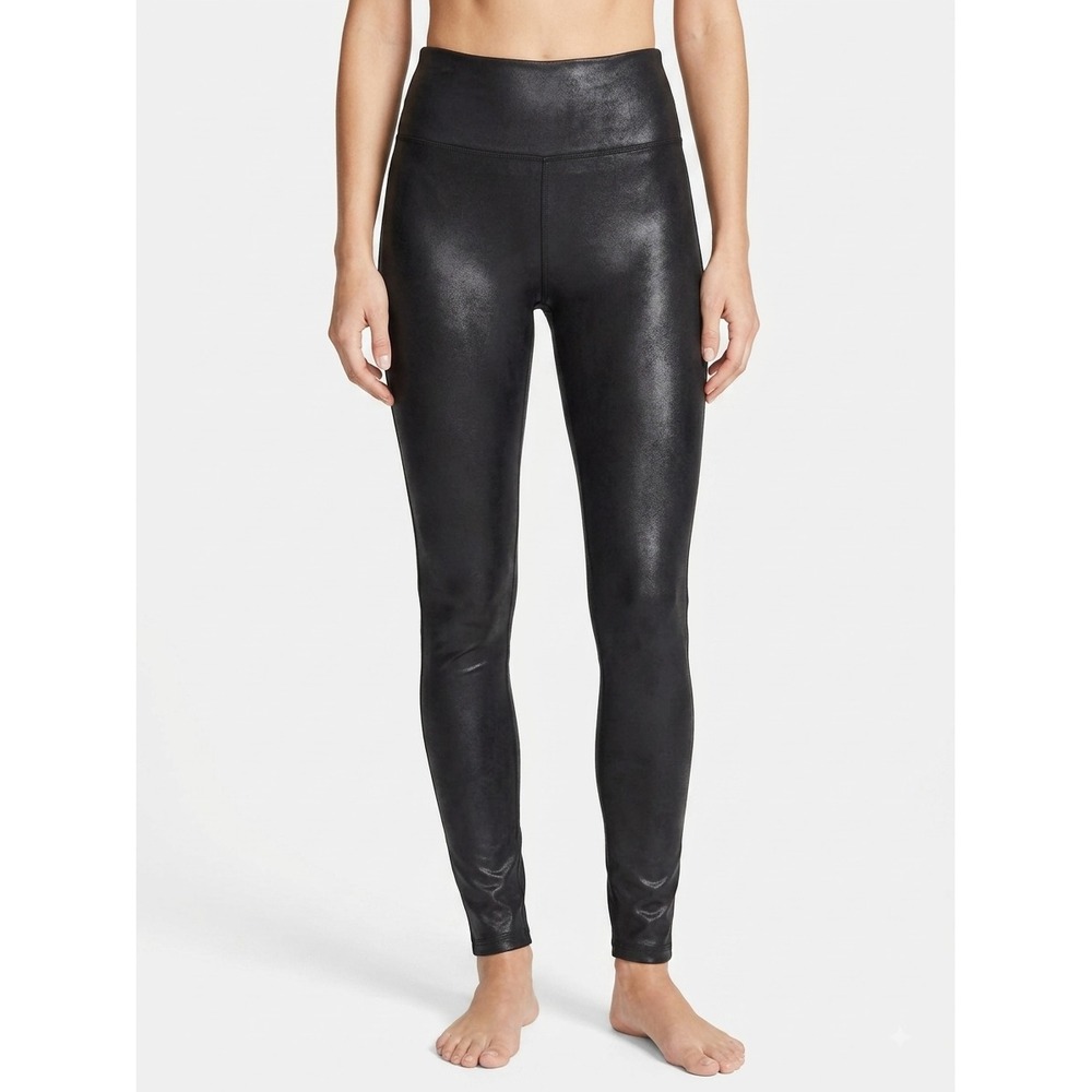 SPANX Skinny Leggings Womens XS Black Faux Leather Stretch High Elastic Waist